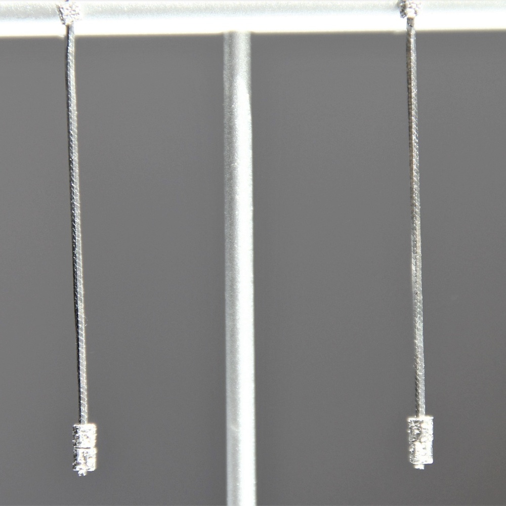 Sterling Silver Sparkling Box Snake Chain Earrings